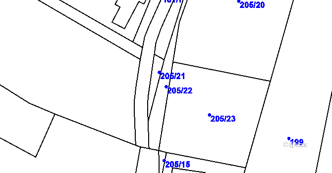 Parcela st. 205/22 v KÚ Ludkovice, Katastrální mapa