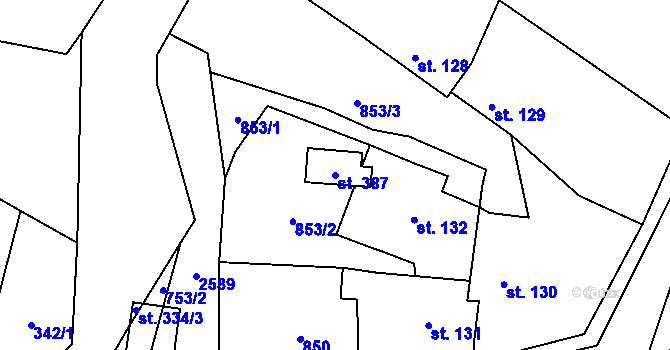 Parcela st. 387 v KÚ Ludkovice, Katastrální mapa