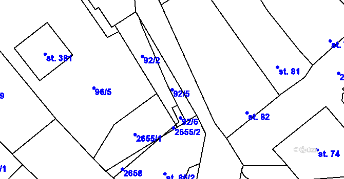 Parcela st. 92/5 v KÚ Ludkovice, Katastrální mapa