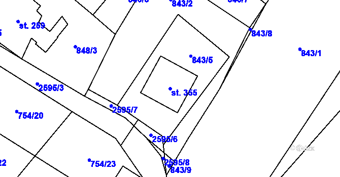Parcela st. 355 v KÚ Ludkovice, Katastrální mapa