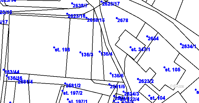 Parcela st. 136/4 v KÚ Ludkovice, Katastrální mapa