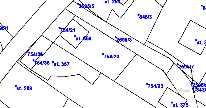 Parcela st. 754/20 v KÚ Ludkovice, Katastrální mapa