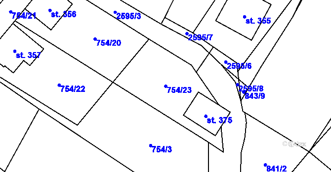 Parcela st. 754/23 v KÚ Ludkovice, Katastrální mapa