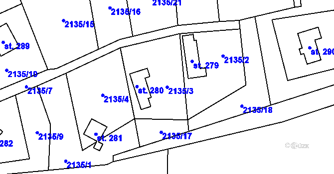 Parcela st. 2135/3 v KÚ Ludkovice, Katastrální mapa