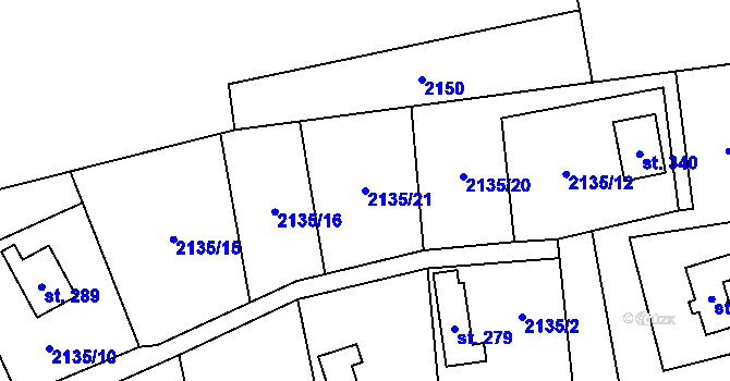 Parcela st. 2135/21 v KÚ Ludkovice, Katastrální mapa