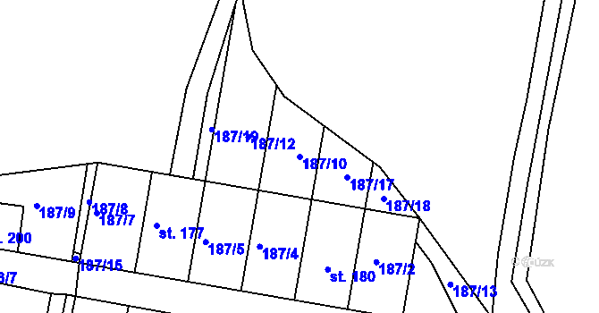 Parcela st. 187/10 v KÚ Ludmírov, Katastrální mapa
