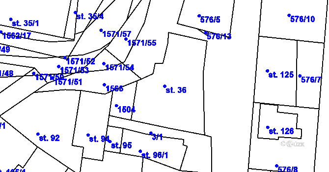 Parcela st. 36 v KÚ Ludmírov, Katastrální mapa