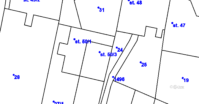 Parcela st. 50/3 v KÚ Ludmírov, Katastrální mapa