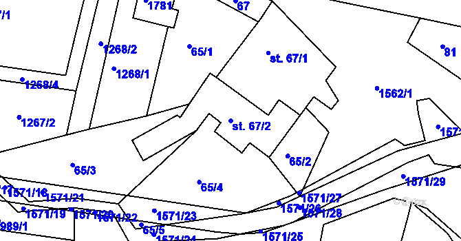 Parcela st. 67/2 v KÚ Ludmírov, Katastrální mapa