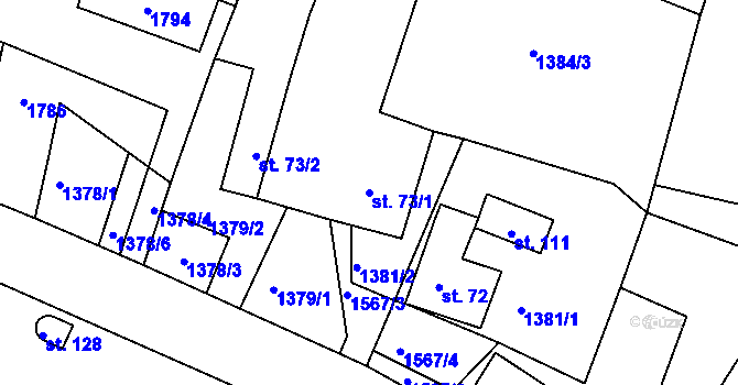 Parcela st. 73/1 v KÚ Ludmírov, Katastrální mapa