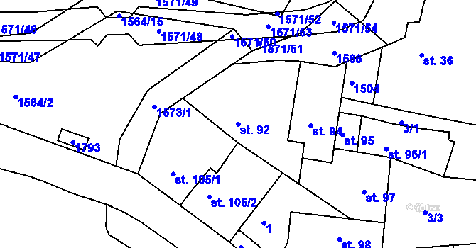 Parcela st. 92 v KÚ Ludmírov, Katastrální mapa