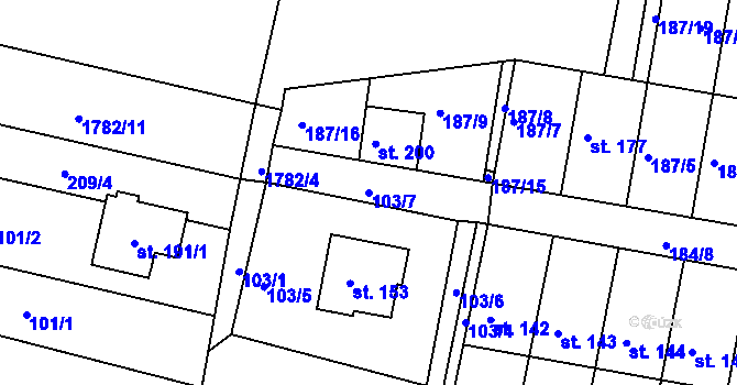 Parcela st. 103/7 v KÚ Ludmírov, Katastrální mapa