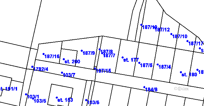 Parcela st. 187/7 v KÚ Ludmírov, Katastrální mapa