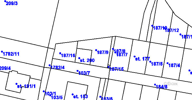 Parcela st. 187/9 v KÚ Ludmírov, Katastrální mapa