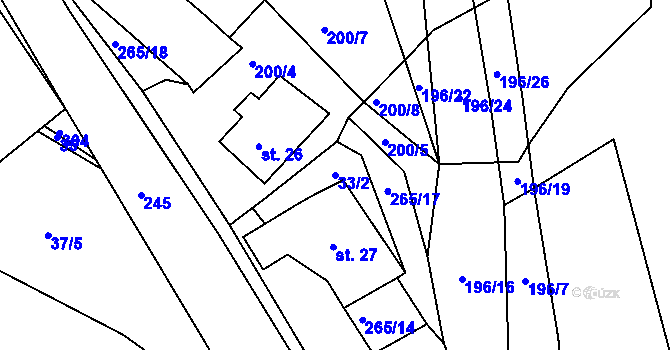Parcela st. 33/2 v KÚ Milkov na Moravě, Katastrální mapa