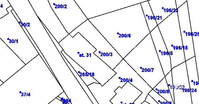 Parcela st. 200/3 v KÚ Milkov na Moravě, Katastrální mapa