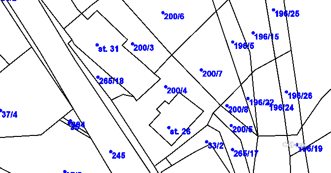Parcela st. 200/4 v KÚ Milkov na Moravě, Katastrální mapa