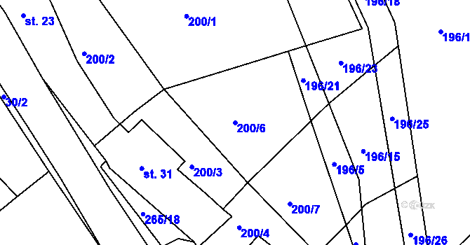 Parcela st. 200/6 v KÚ Milkov na Moravě, Katastrální mapa