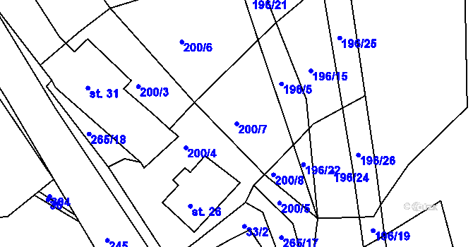 Parcela st. 200/7 v KÚ Milkov na Moravě, Katastrální mapa