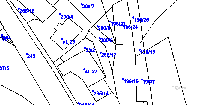 Parcela st. 265/17 v KÚ Milkov na Moravě, Katastrální mapa