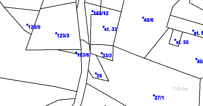 Parcela st. 33/2 v KÚ Ospělov, Katastrální mapa