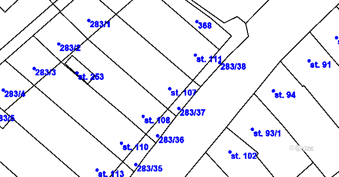 Parcela st. 107 v KÚ Ludslavice, Katastrální mapa