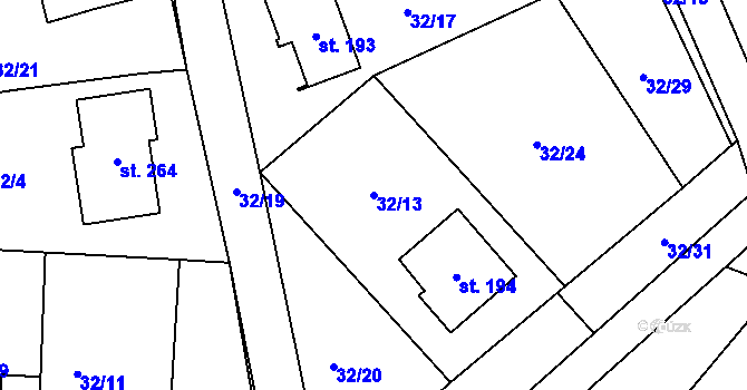 Parcela st. 32/13 v KÚ Ludslavice, Katastrální mapa