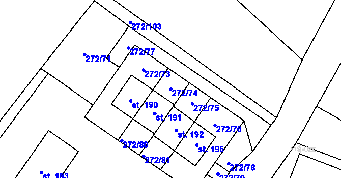 Parcela st. 272/74 v KÚ Ludslavice, Katastrální mapa
