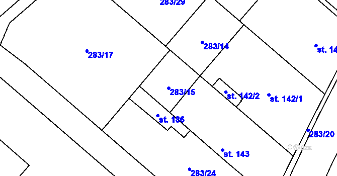 Parcela st. 283/15 v KÚ Ludslavice, Katastrální mapa