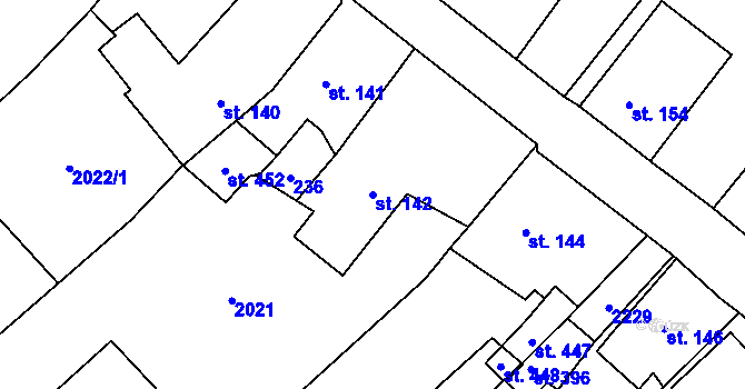 Parcela st. 142 v KÚ Kámen, Katastrální mapa