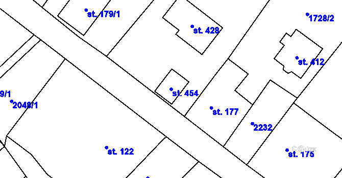 Parcela st. 454 v KÚ Kámen, Katastrální mapa