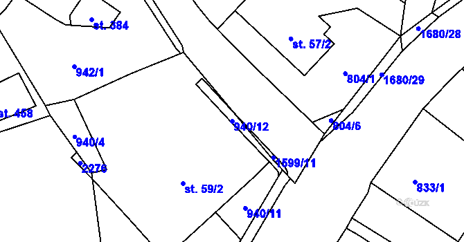 Parcela st. 940/12 v KÚ Ludvíkovice, Katastrální mapa