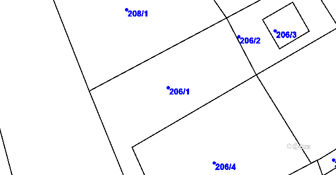 Parcela st. 206/1 v KÚ Luh nad Svatavou, Katastrální mapa