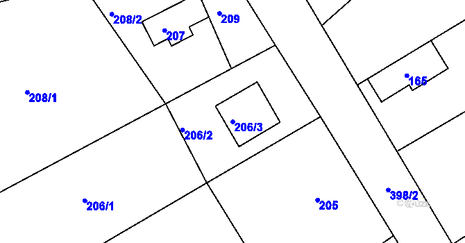 Parcela st. 206/3 v KÚ Luh nad Svatavou, Katastrální mapa