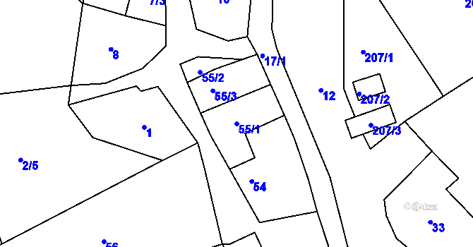 Parcela st. 55/1 v KÚ Radvanov, Katastrální mapa