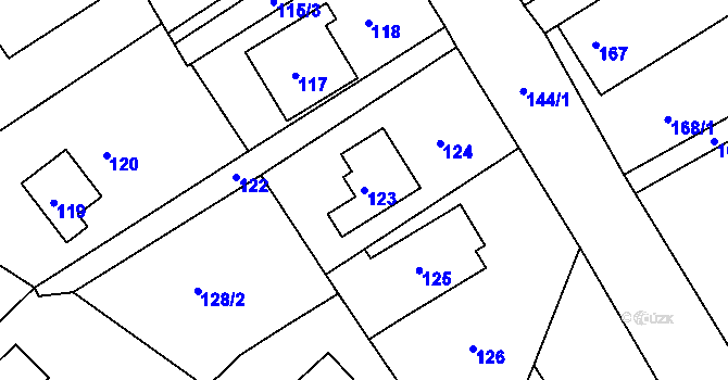 Parcela st. 123 v KÚ Radvanov, Katastrální mapa