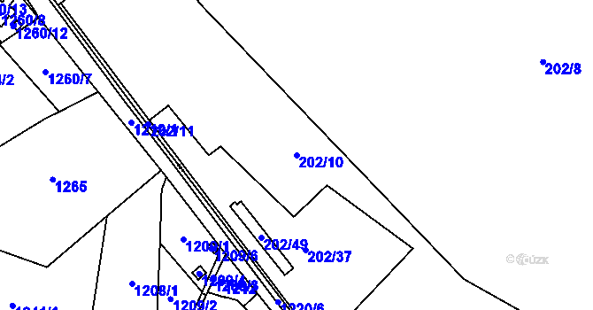 Parcela st. 202/10 v KÚ Radvanov, Katastrální mapa