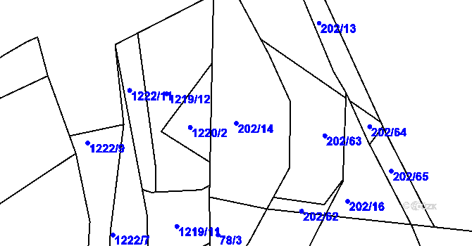 Parcela st. 202/14 v KÚ Radvanov, Katastrální mapa