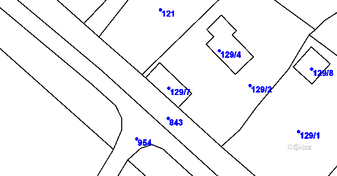 Parcela st. 129/7 v KÚ Radvanov, Katastrální mapa
