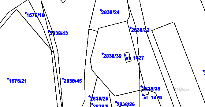 Parcela st. 2838/39 v KÚ Luhačovice, Katastrální mapa