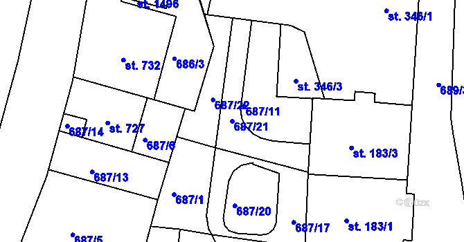 Parcela st. 687/21 v KÚ Luhačovice, Katastrální mapa