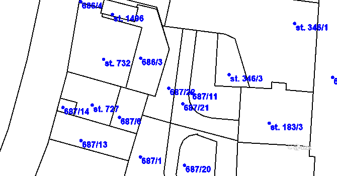 Parcela st. 687/22 v KÚ Luhačovice, Katastrální mapa