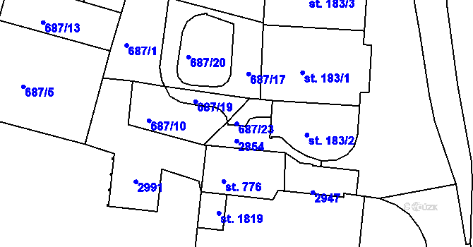 Parcela st. 687/23 v KÚ Luhačovice, Katastrální mapa