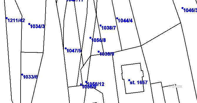 Parcela st. 1036/9 v KÚ Luhačovice, Katastrální mapa