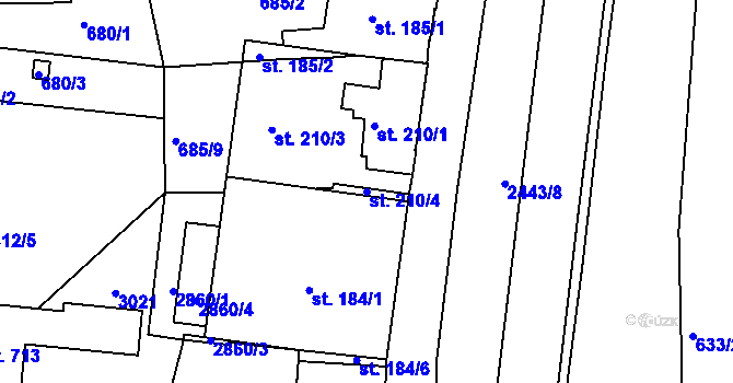 Parcela st. 210/4 v KÚ Luhačovice, Katastrální mapa