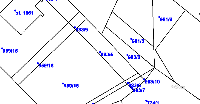Parcela st. 983/5 v KÚ Luhačovice, Katastrální mapa