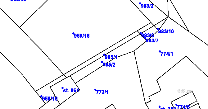 Parcela st. 985/1 v KÚ Luhačovice, Katastrální mapa