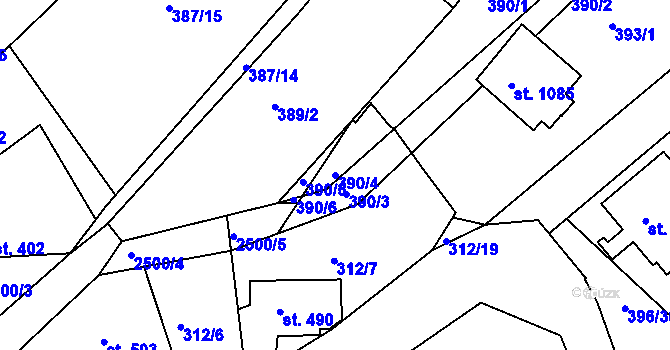 Parcela st. 390/4 v KÚ Luhačovice, Katastrální mapa
