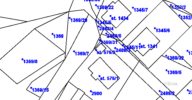 Parcela st. 576/2 v KÚ Luhačovice, Katastrální mapa