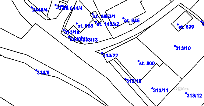Parcela st. 313/22 v KÚ Luhačovice, Katastrální mapa
